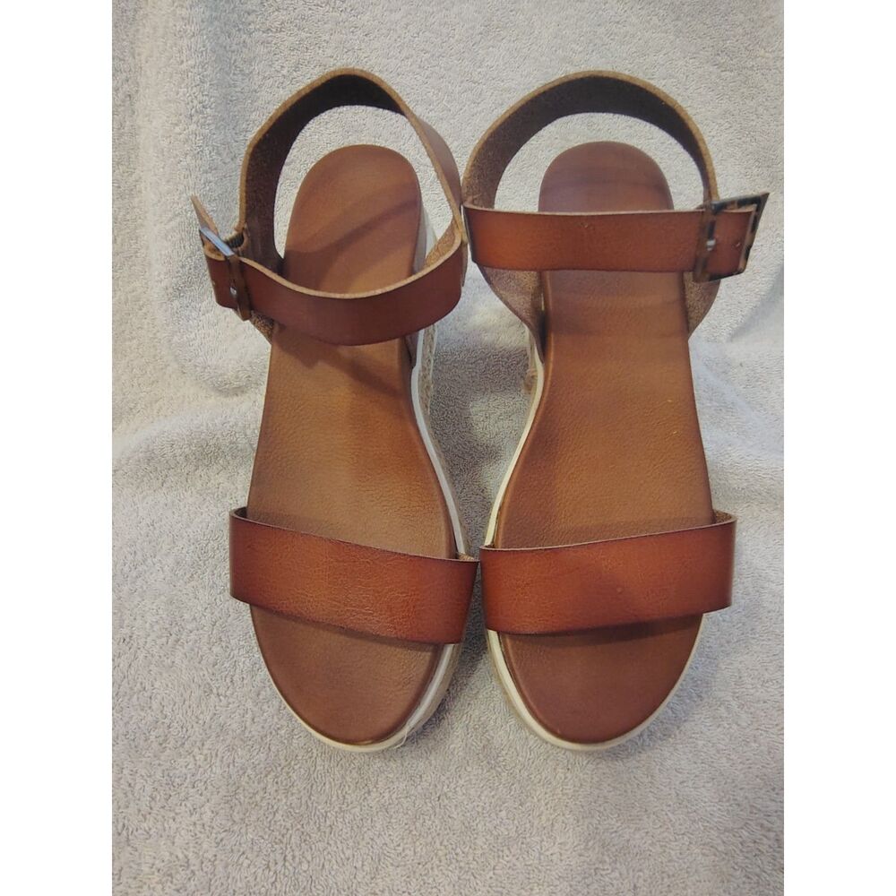 BKE Brown Platform Espadrille Sandals Women's Size 9 Buckle Strap
